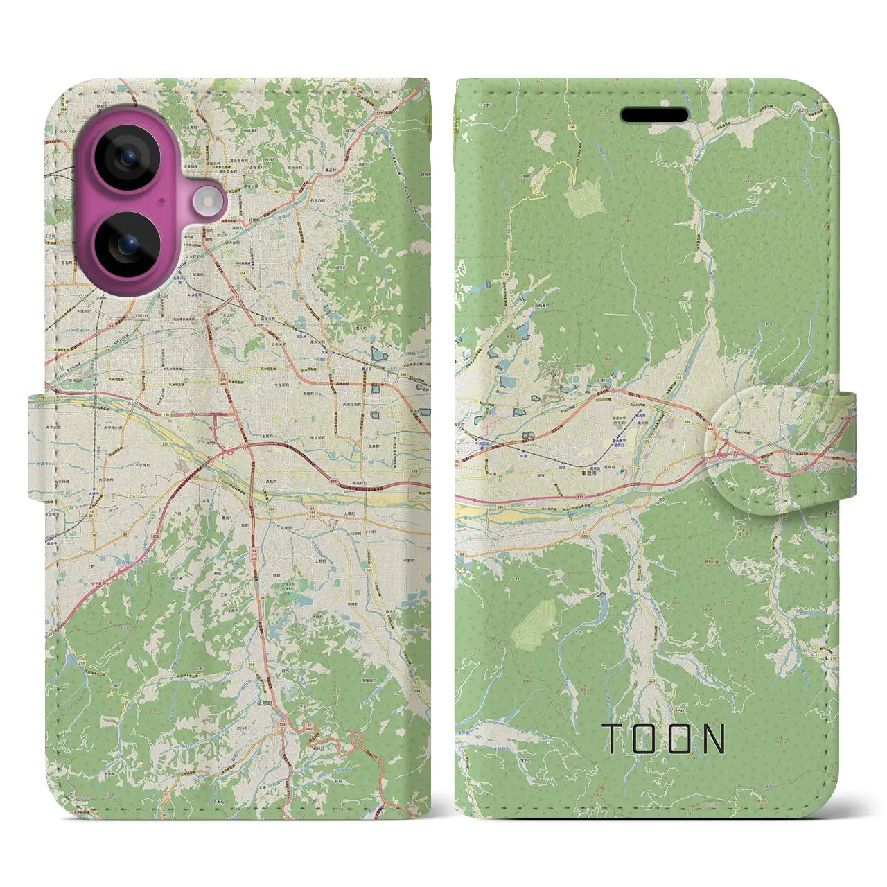 【東温(愛媛県)】地図柄iPhoneケース(手帳タイプ)ナチュラル・iPhone 16 Pro 用