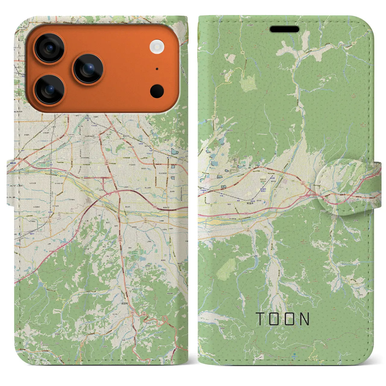 【東温(愛媛県)】地図柄iPhoneケース(手帳タイプ)モノトーン・iPhone 17 Pro Max 用