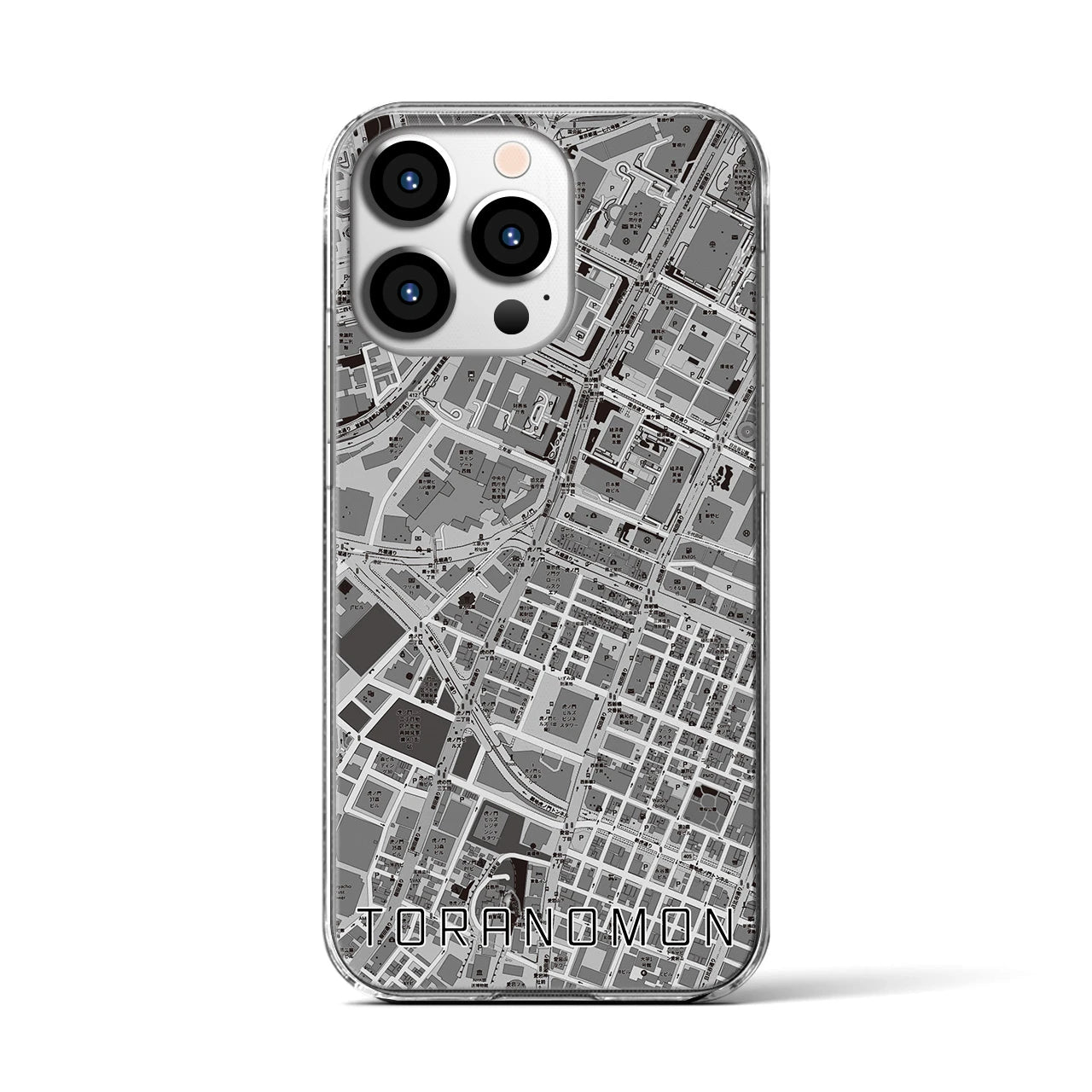 【虎ノ門(東京都)】地図柄iPhoneケース(クリアタイプ)モノトーン・iPhone 13 Pro 用