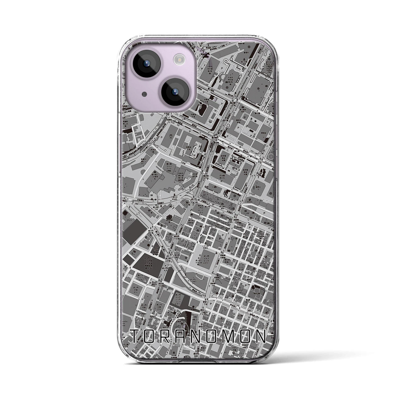 【虎ノ門(東京都)】地図柄iPhoneケース(クリアタイプ)モノトーン・iPhone 14 用