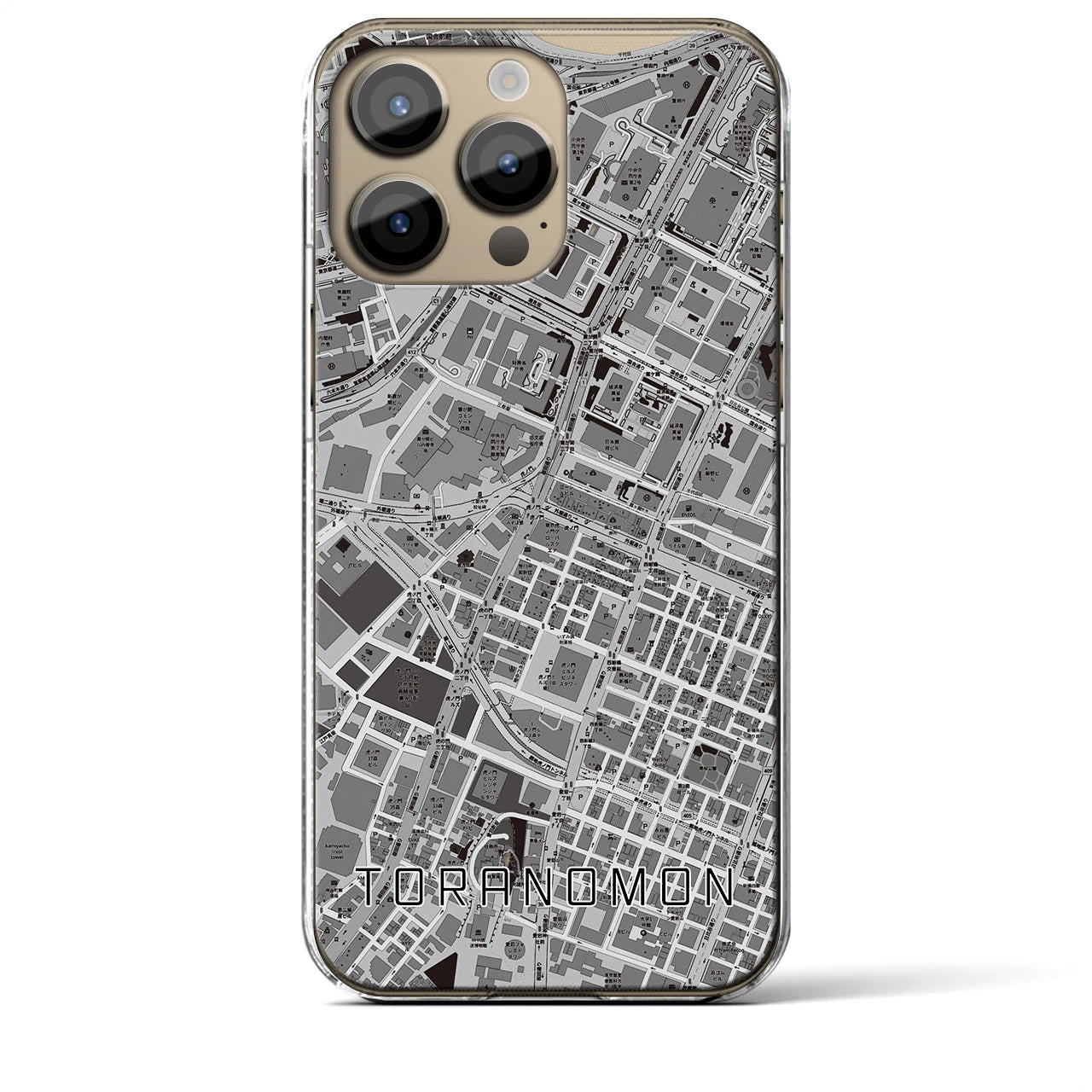 【虎ノ門(東京都)】地図柄iPhoneケース(クリアタイプ)モノトーン・iPhone 14 Pro Max 用