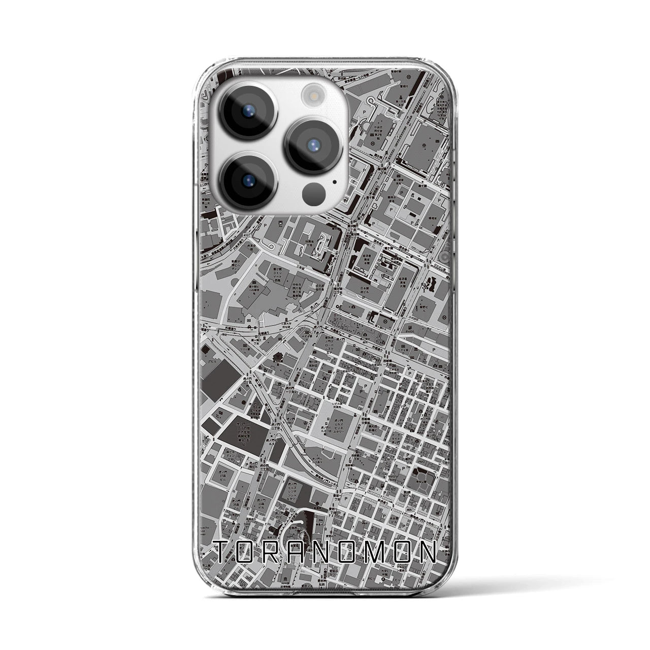 【虎ノ門(東京都)】地図柄iPhoneケース(クリアタイプ)モノトーン・iPhone 14 Pro 用