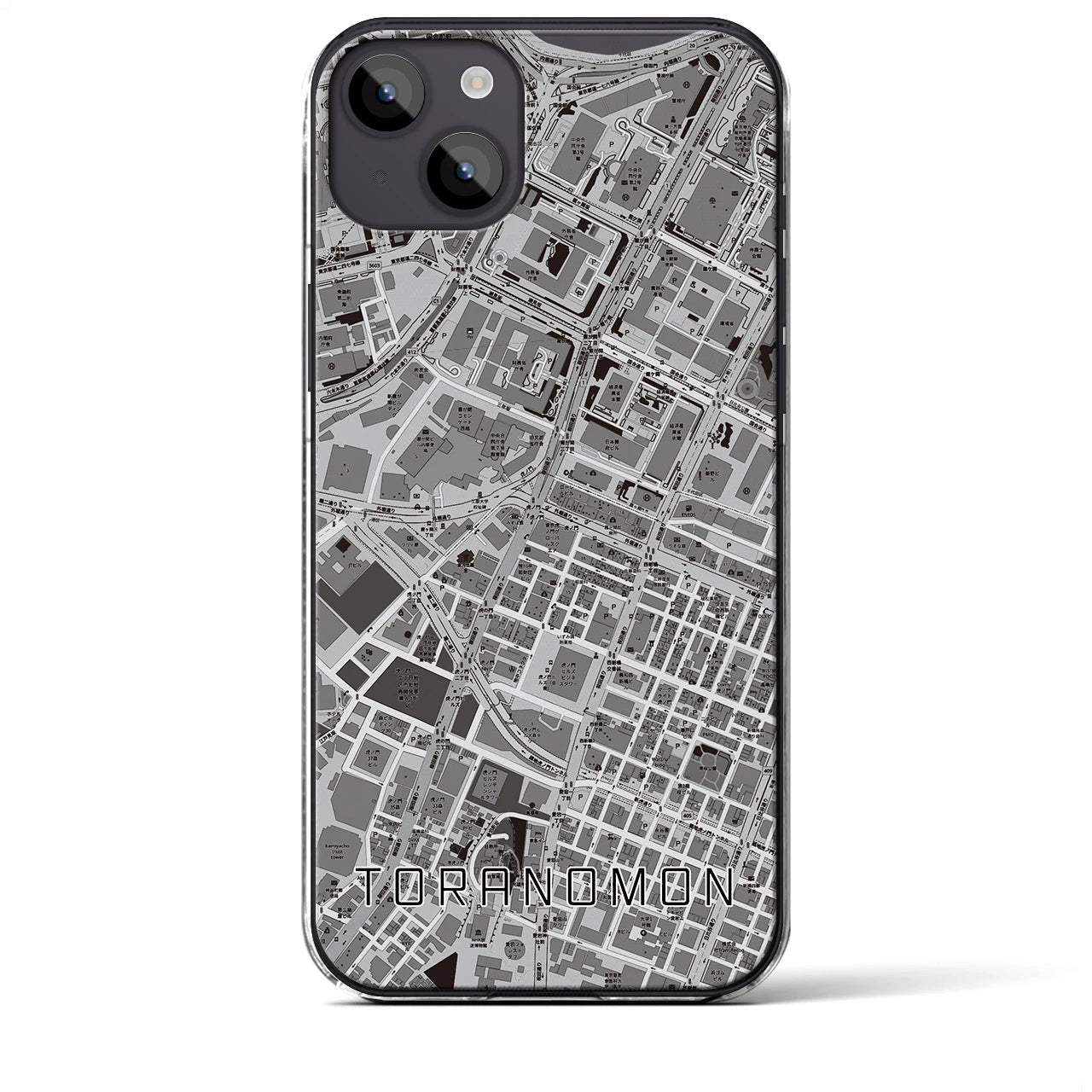 【虎ノ門(東京都)】地図柄iPhoneケース(クリアタイプ)モノトーン・iPhone 14 Plus 用
