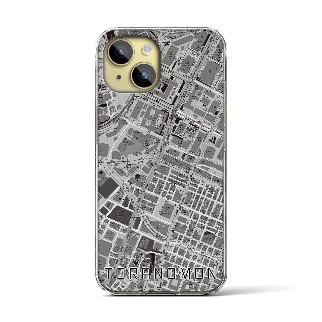 【虎ノ門(東京都)】地図柄iPhoneケース(クリアタイプ)モノトーン・iPhone 15 用