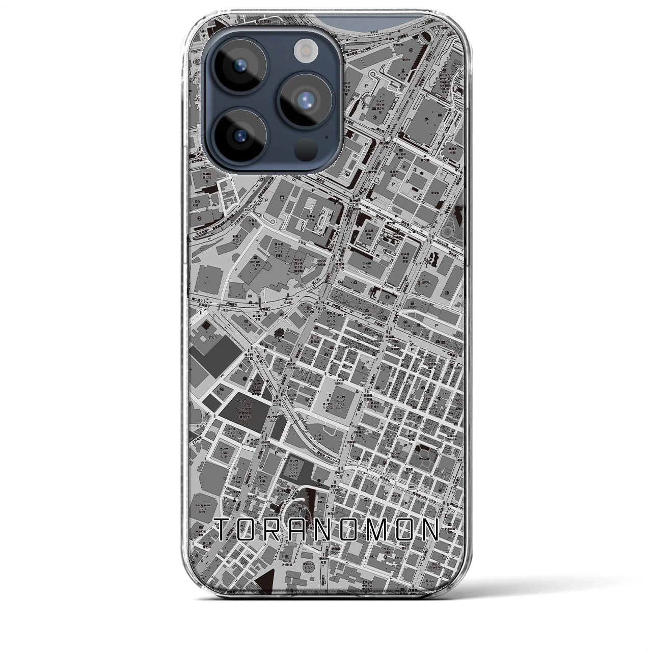 【虎ノ門(東京都)】地図柄iPhoneケース(クリアタイプ)モノトーン・iPhone 15 Pro Max 用