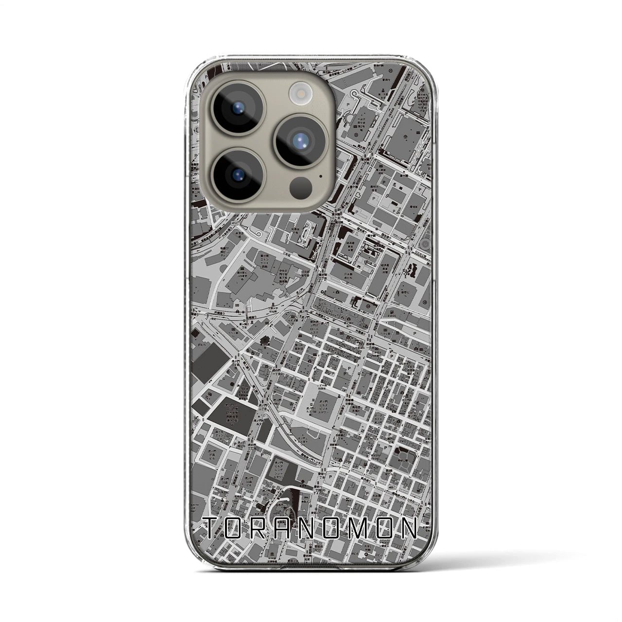 【虎ノ門(東京都)】地図柄iPhoneケース(クリアタイプ)モノトーン・iPhone 15 Pro 用