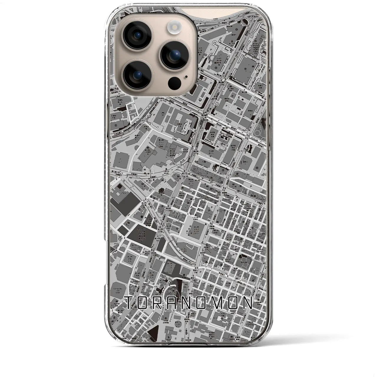 【虎ノ門(東京都)】地図柄iPhoneケース(クリアタイプ)モノトーン・iPhone 16 Plus 用