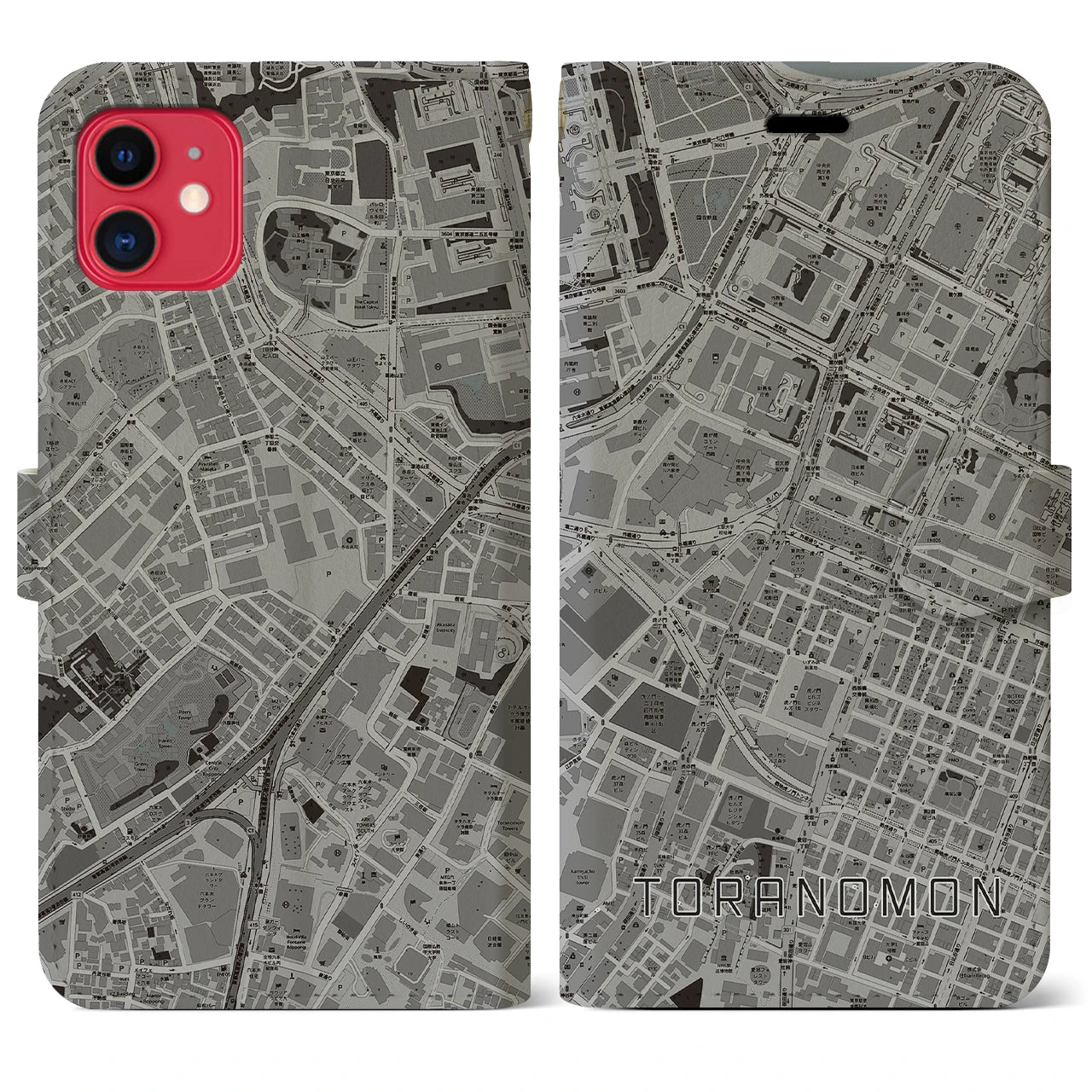 【虎ノ門(東京都)】地図柄iPhoneケース(手帳タイプ)モノトーン・iPhone 11 用