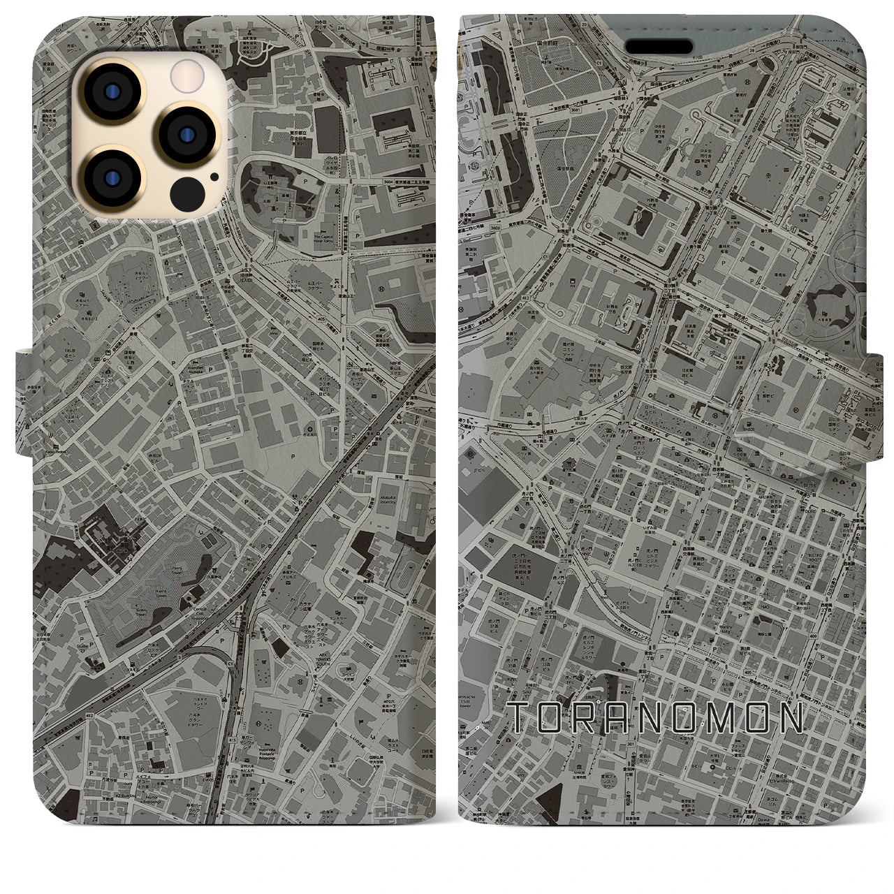 【虎ノ門(東京都)】地図柄iPhoneケース(手帳タイプ)モノトーン・iPhone 12 Pro Max 用