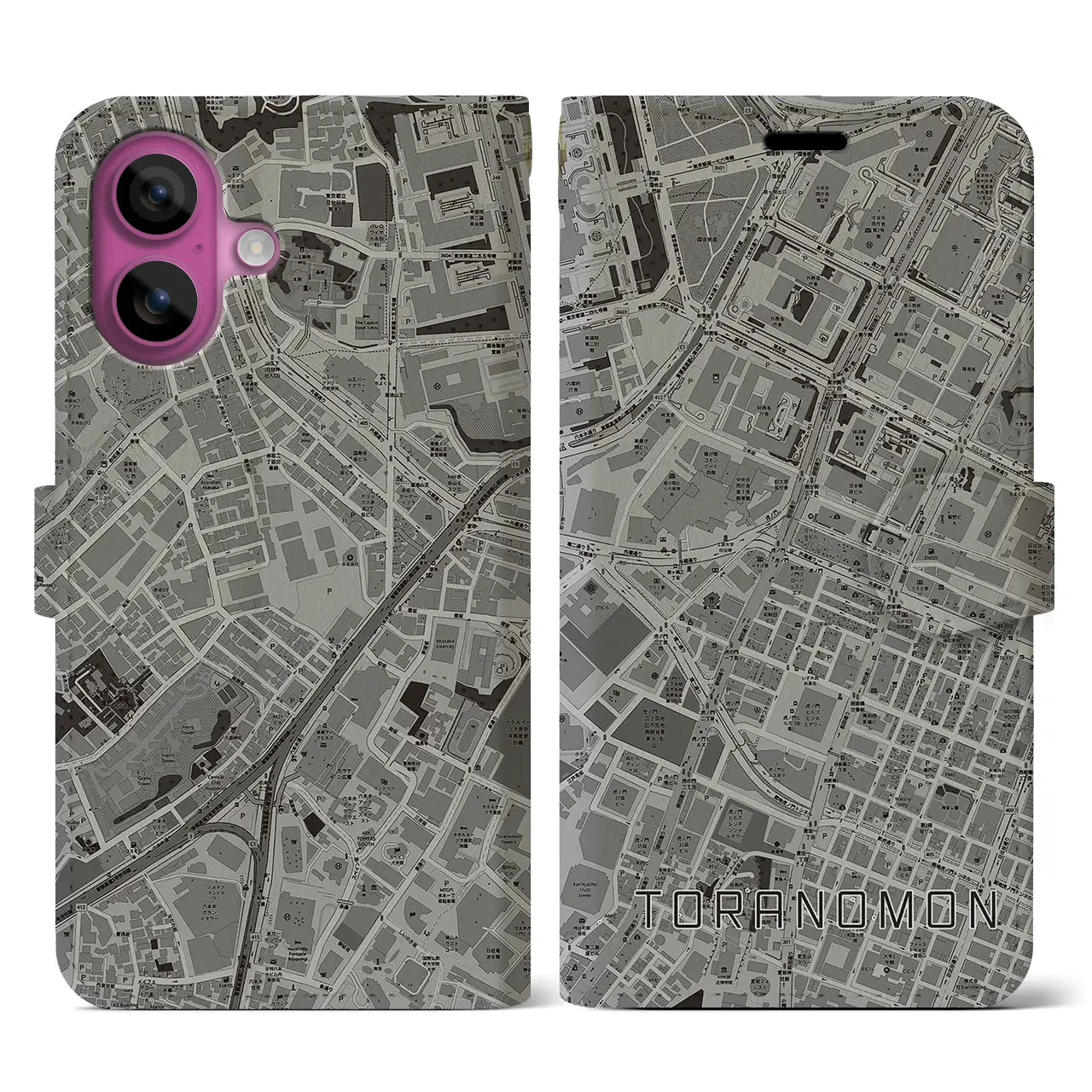 【虎ノ門(東京都)】地図柄iPhoneケース(手帳タイプ)モノトーン・iPhone 16 Pro 用