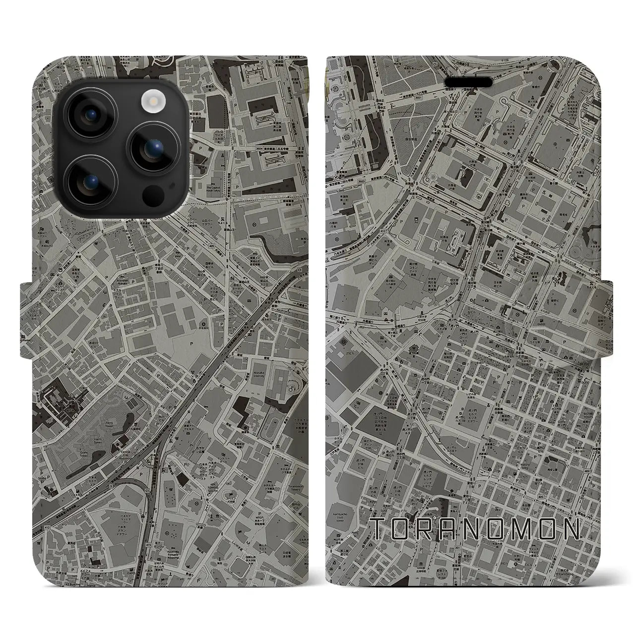 【虎ノ門(東京都)】地図柄iPhoneケース(手帳タイプ)モノトーン・iPhone 16 用