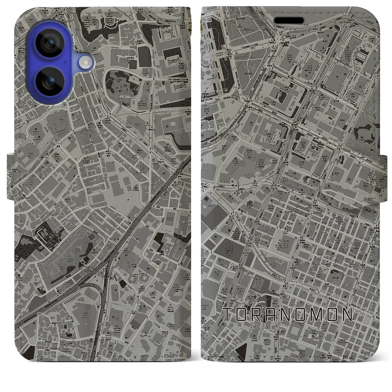 【虎ノ門(東京都)】地図柄iPhoneケース(手帳タイプ)モノトーン・iPhone 16 Pro Max 用