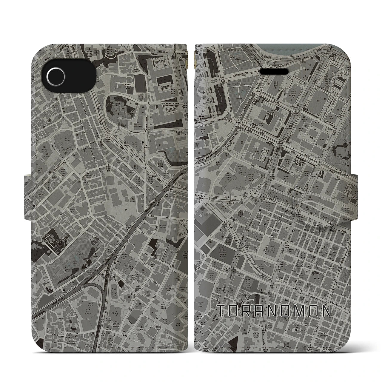 【虎ノ門(東京都)】地図柄iPhoneケース(手帳タイプ)モノトーン・iPhone SE(第3 / 第2世代) / 8 / 7 / 6s / 6 用