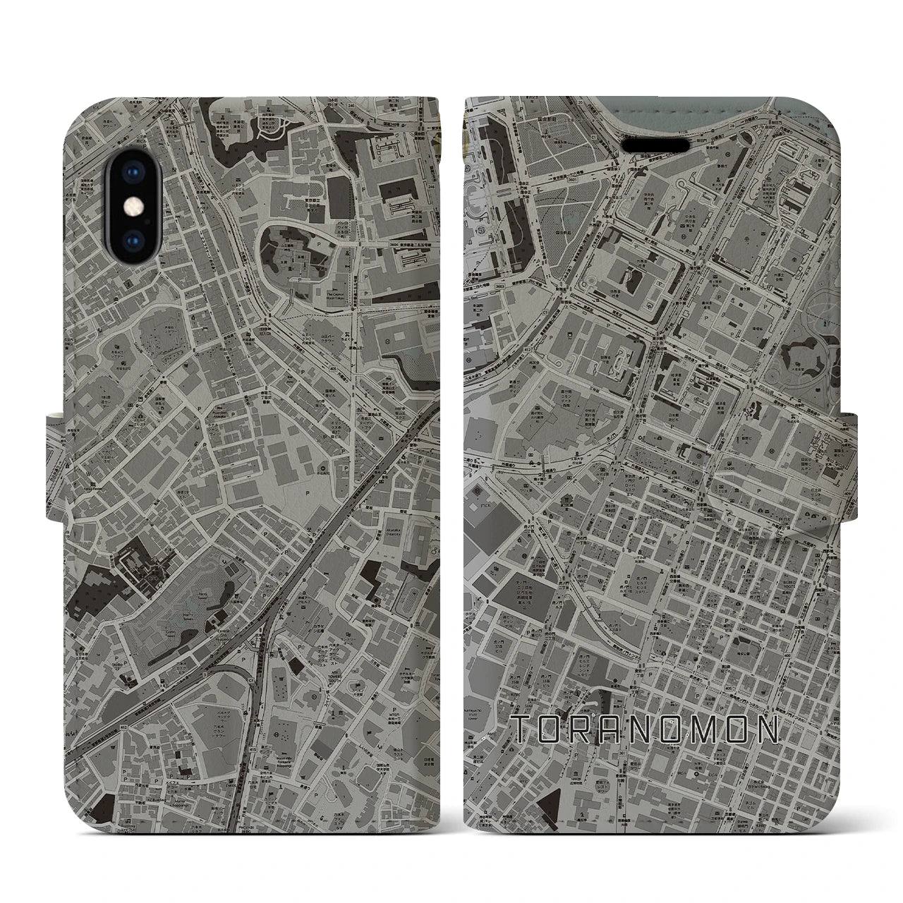 【虎ノ門(東京都)】地図柄iPhoneケース(手帳タイプ)モノトーン・iPhone XS / X 用