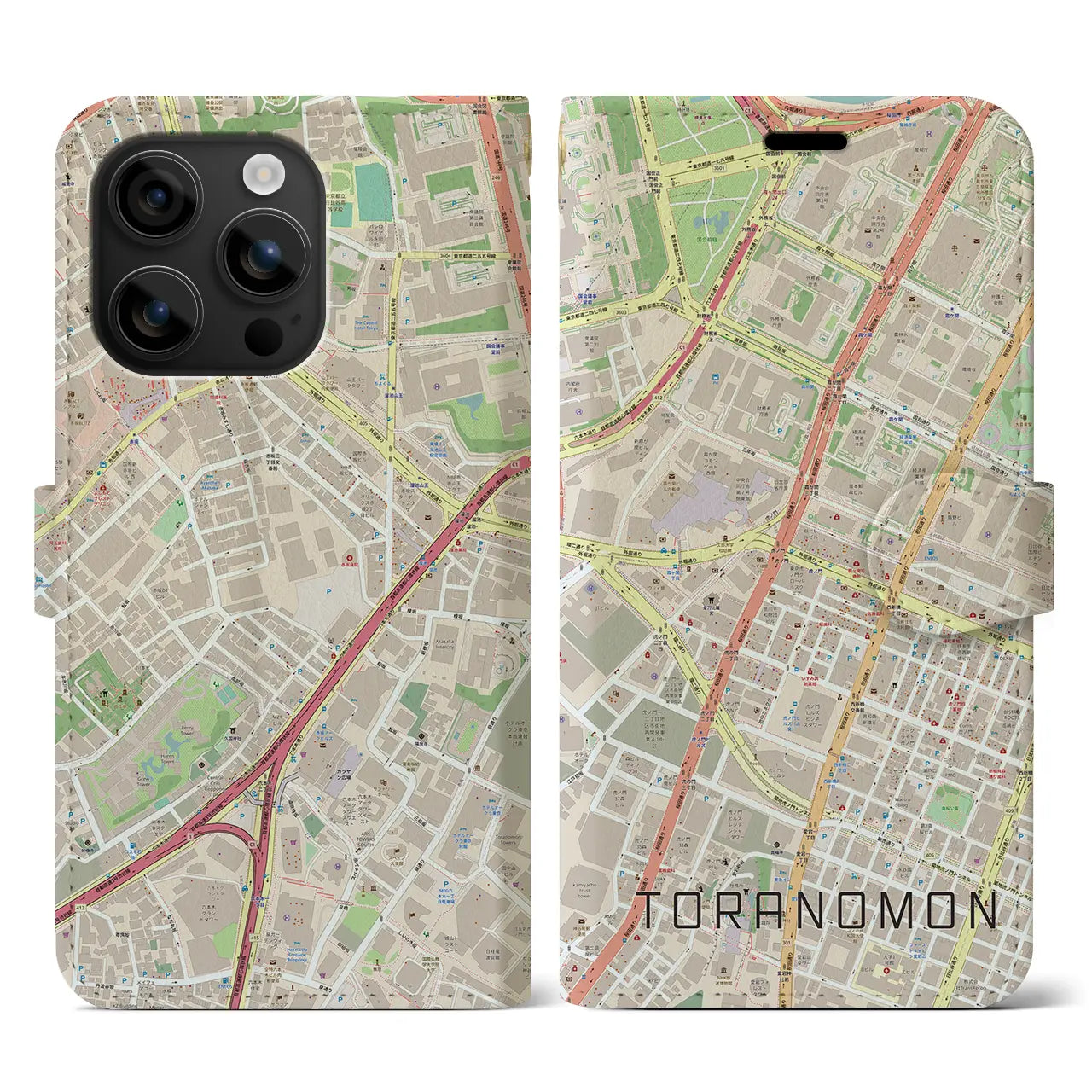 【虎ノ門(東京都)】地図柄iPhoneケース(手帳タイプ)ナチュラル・iPhone 16 用
