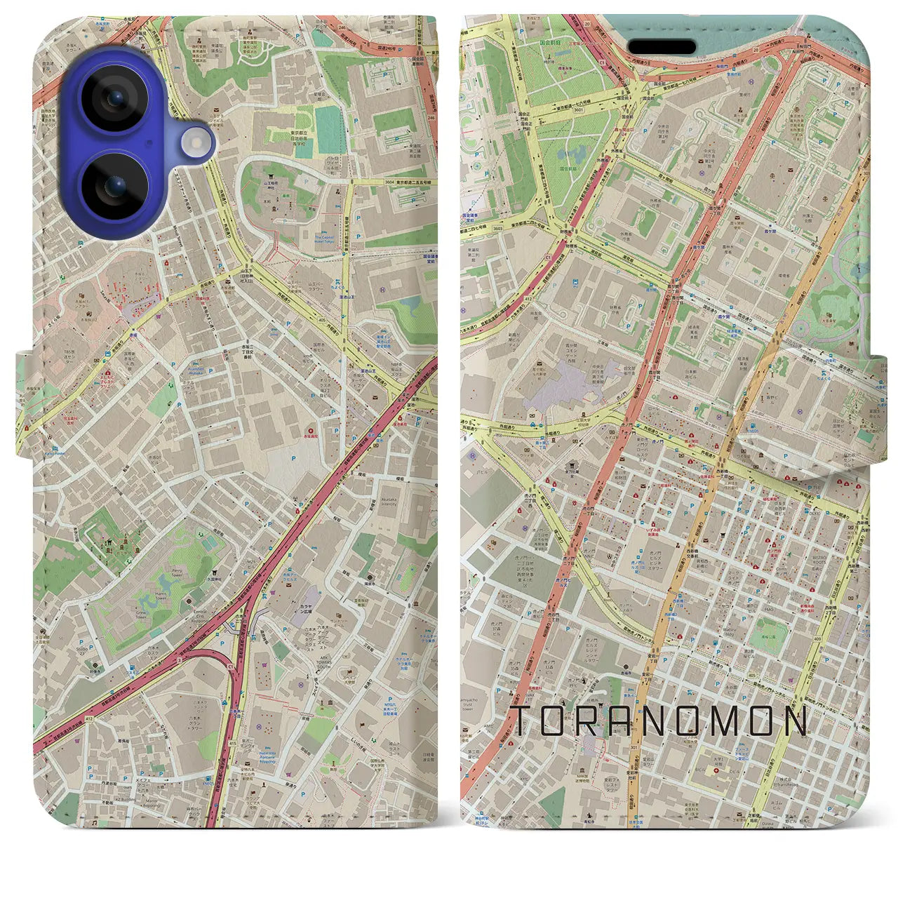 【虎ノ門(東京都)】地図柄iPhoneケース(手帳タイプ)ナチュラル・iPhone 16 Pro Max 用