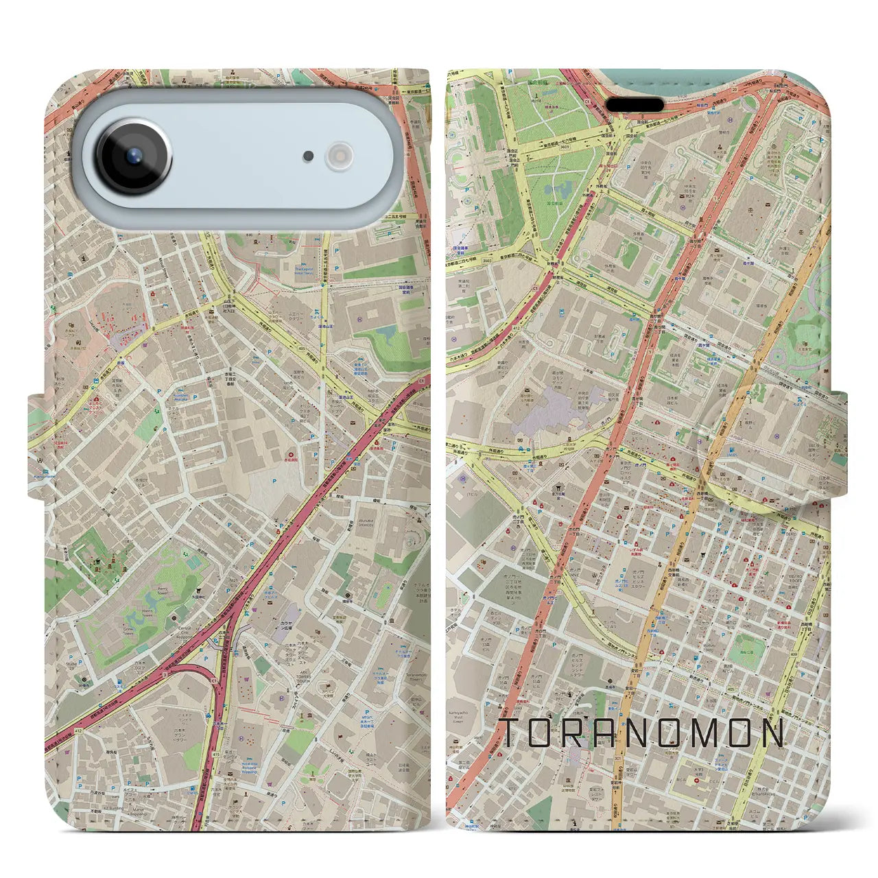 【虎ノ門(東京都)】地図柄iPhoneケース(手帳タイプ)ナチュラル・iPhone 17 Pro Max 用