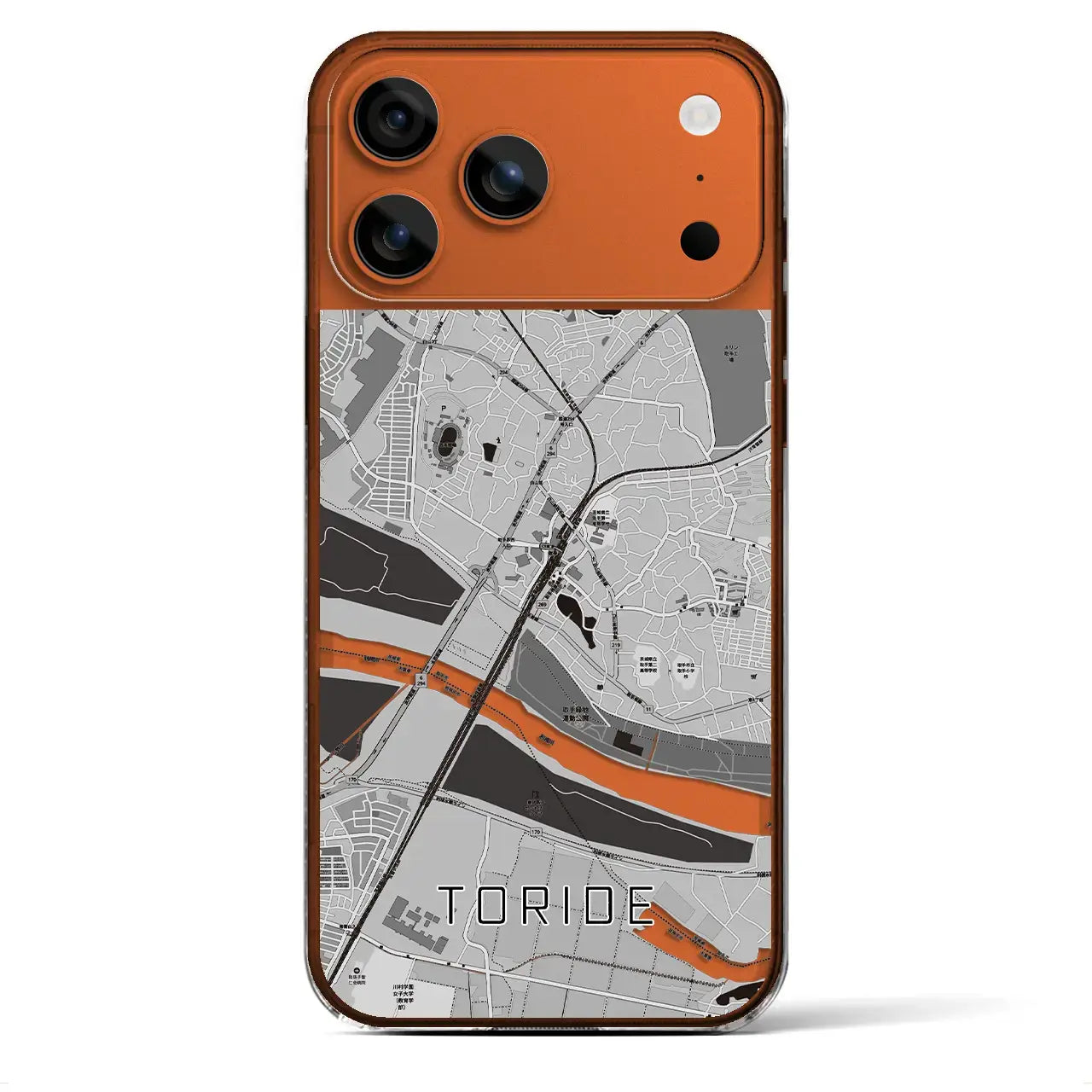 【取手(茨城県)】地図柄iPhoneケース(クリアタイプ)モノトーン・iPhone 17 Pro Max 用