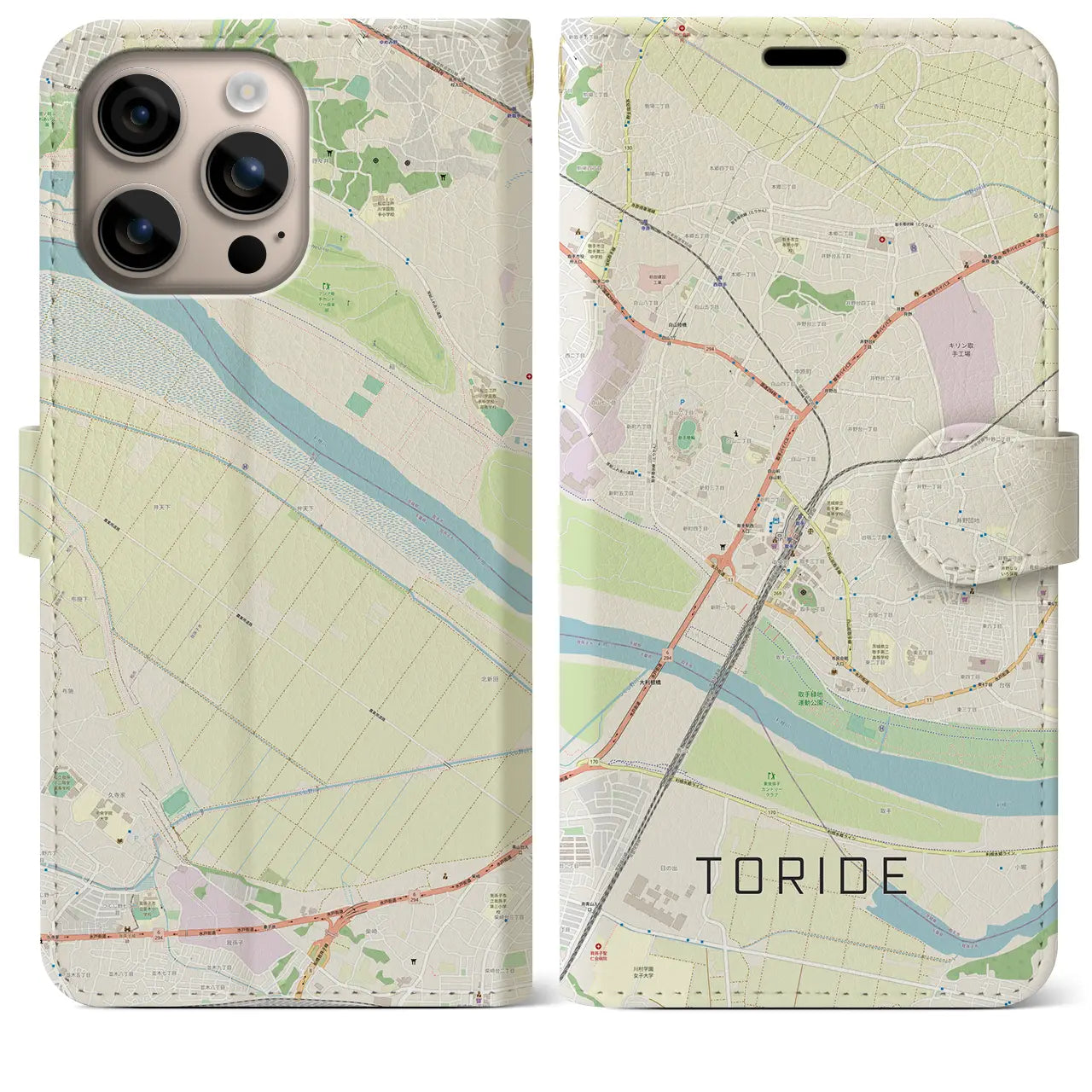 【取手(茨城県)】地図柄iPhoneケース(手帳タイプ)ナチュラル・iPhone 16 Plus 用