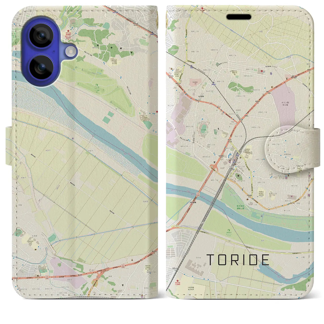 【取手(茨城県)】地図柄iPhoneケース(手帳タイプ)ナチュラル・iPhone 16 Pro Max 用