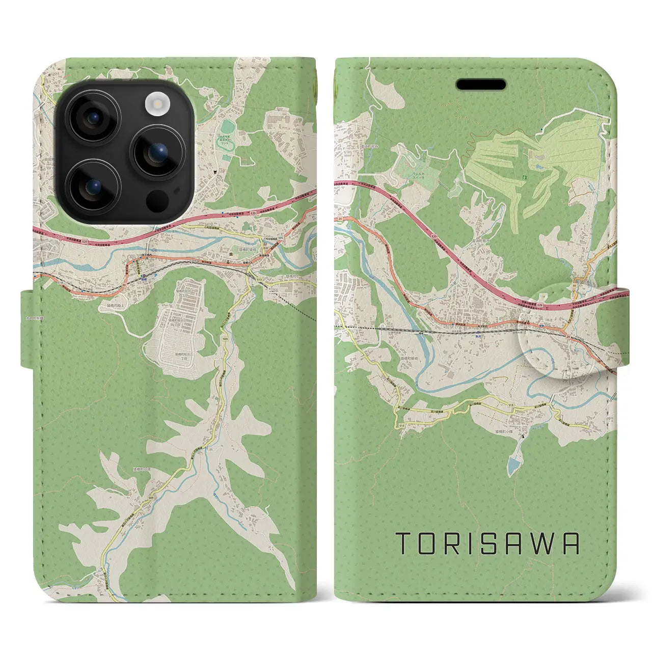 【鳥沢(山梨県)】地図柄iPhoneケース(手帳タイプ)ナチュラル・iPhone 16 用