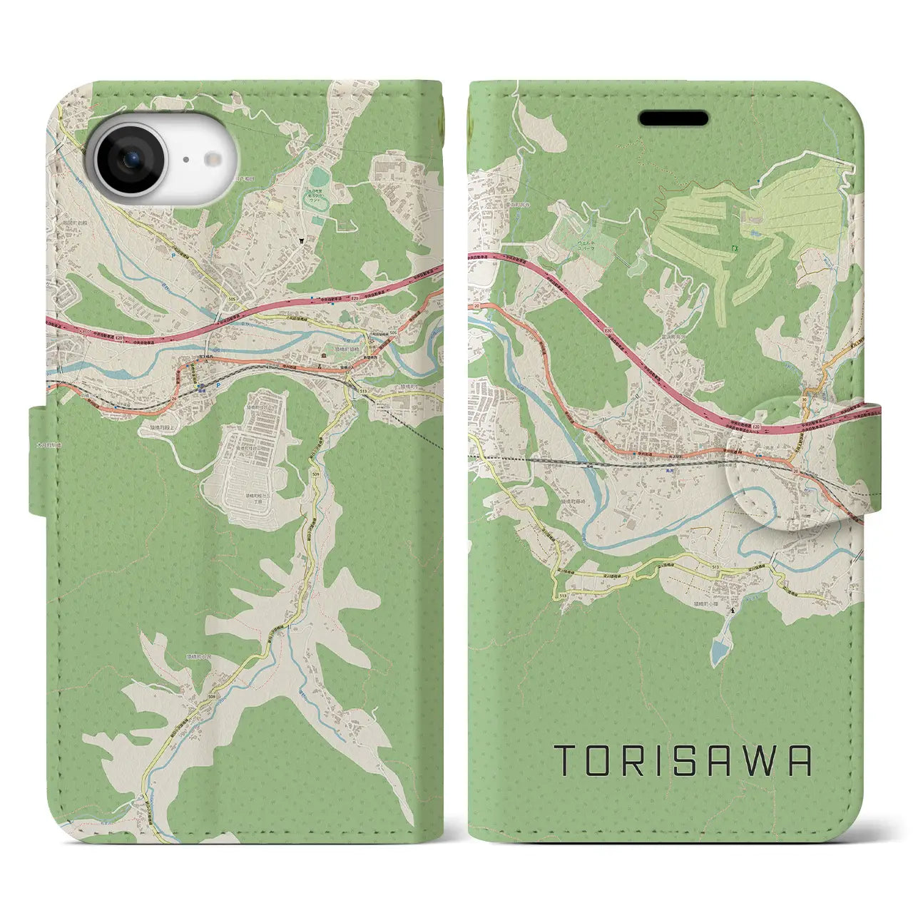 【鳥沢(山梨県)】地図柄iPhoneケース(手帳タイプ)
