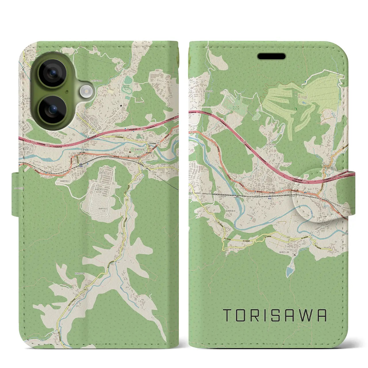 【鳥沢(山梨県)】地図柄iPhoneケース(手帳タイプ)