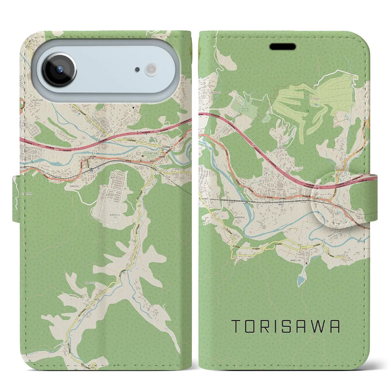 【鳥沢(山梨県)】地図柄iPhoneケース(手帳タイプ)ナチュラル・iPhone 17 Pro Max 用