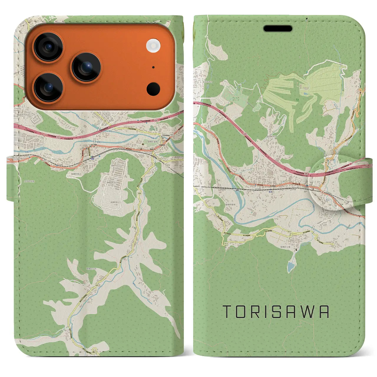 【鳥沢(山梨県)】地図柄iPhoneケース(手帳タイプ)