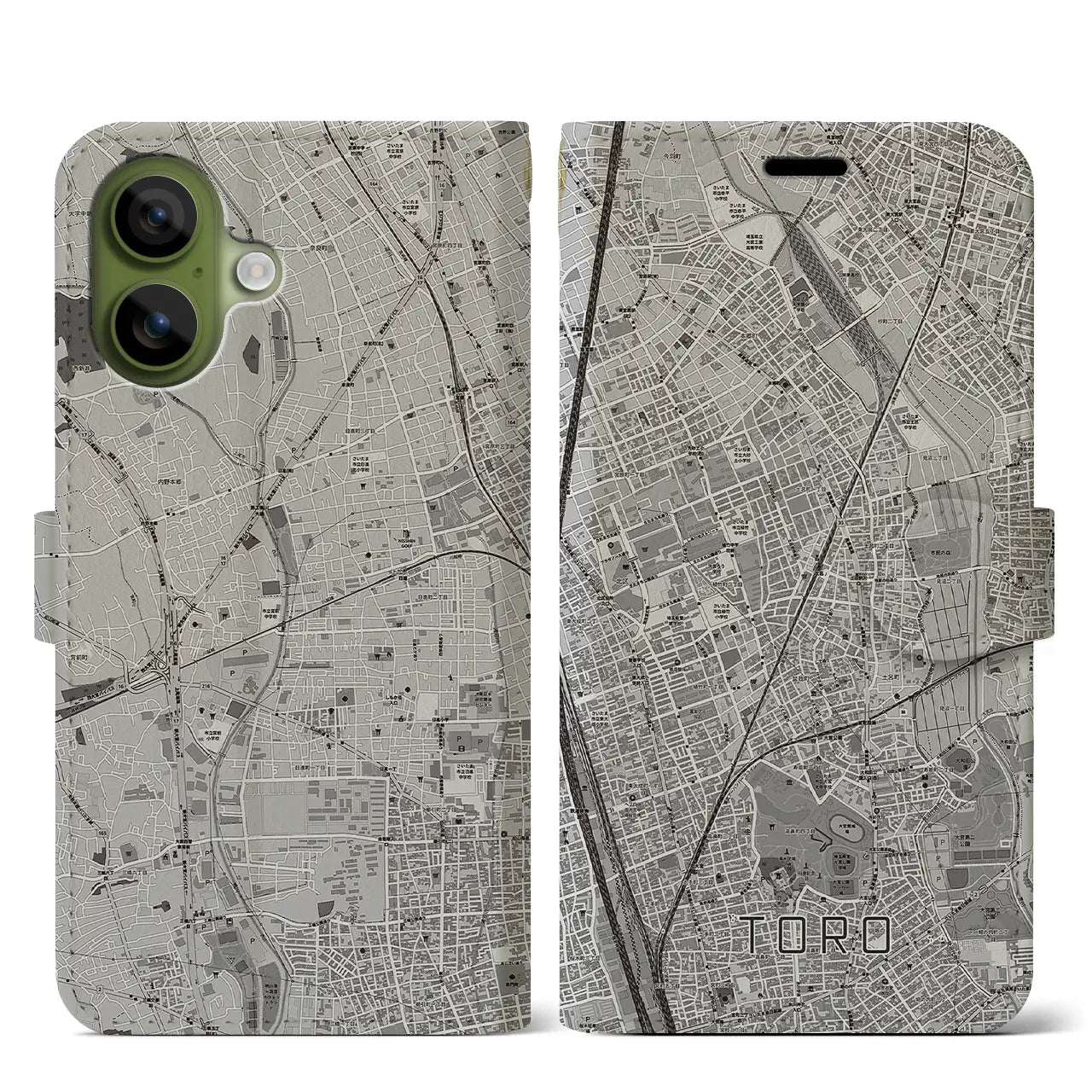 【土呂(埼玉県)】地図柄iPhoneケース(手帳タイプ)