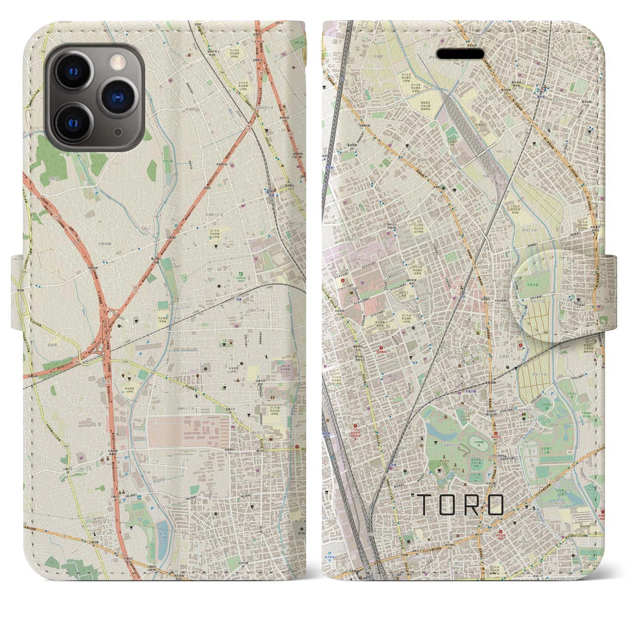 【土呂(埼玉県)】地図柄iPhoneケース(手帳タイプ)ナチュラル・iPhone 11 Pro Max 用