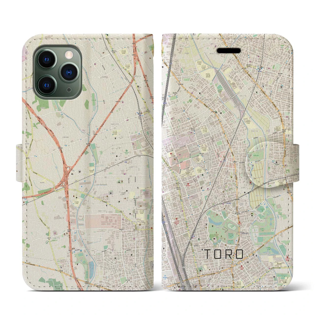 【土呂(埼玉県)】地図柄iPhoneケース(手帳タイプ)ナチュラル・iPhone 11 Pro 用