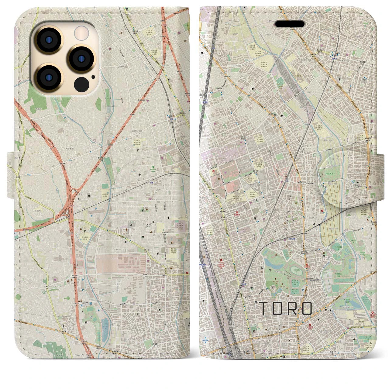 【土呂(埼玉県)】地図柄iPhoneケース(手帳タイプ)ナチュラル・iPhone 12 Pro Max 用
