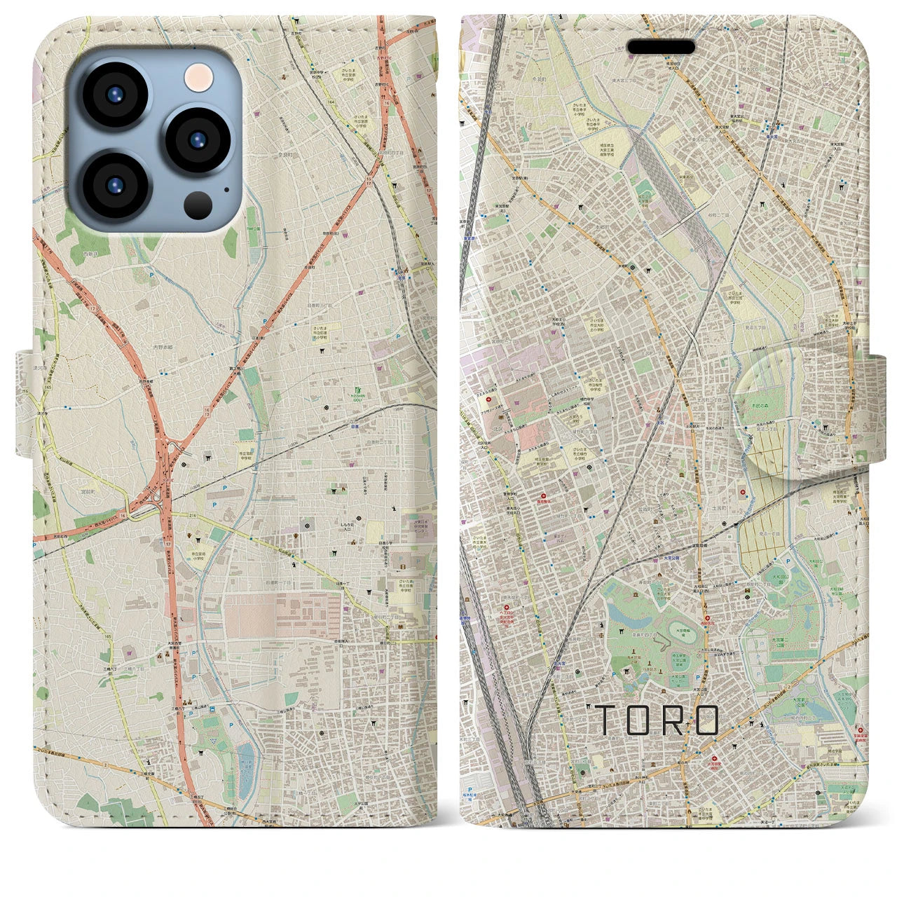 【土呂(埼玉県)】地図柄iPhoneケース(手帳タイプ)ナチュラル・iPhone 13 Pro Max 用