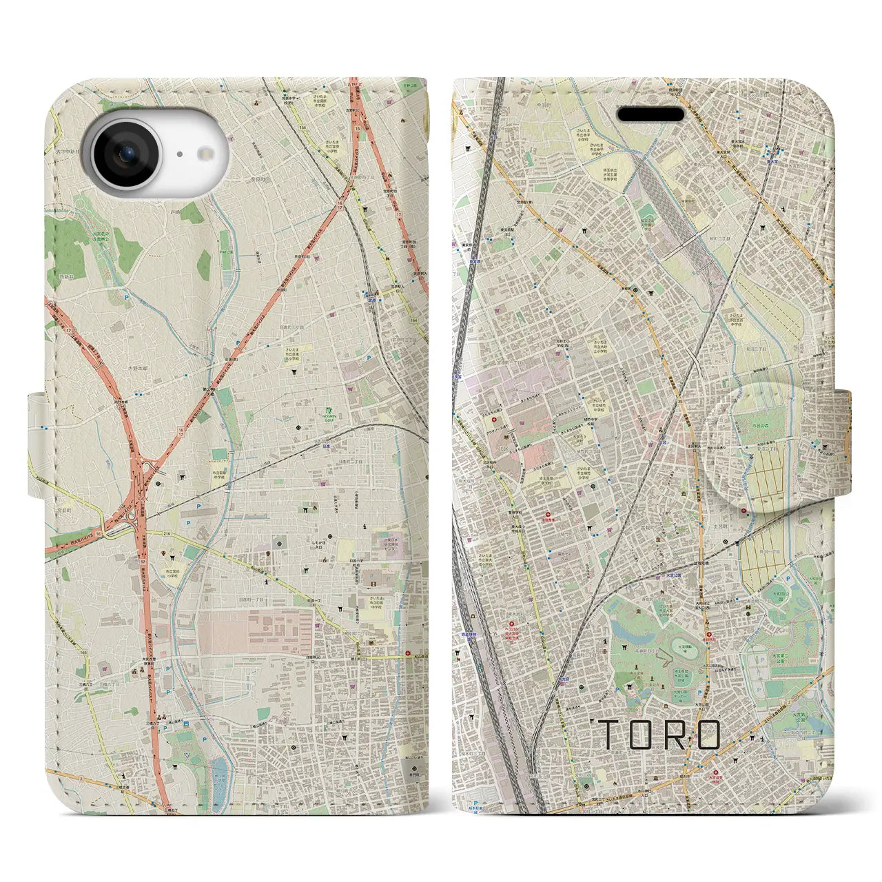 【土呂(埼玉県)】地図柄iPhoneケース(手帳タイプ)