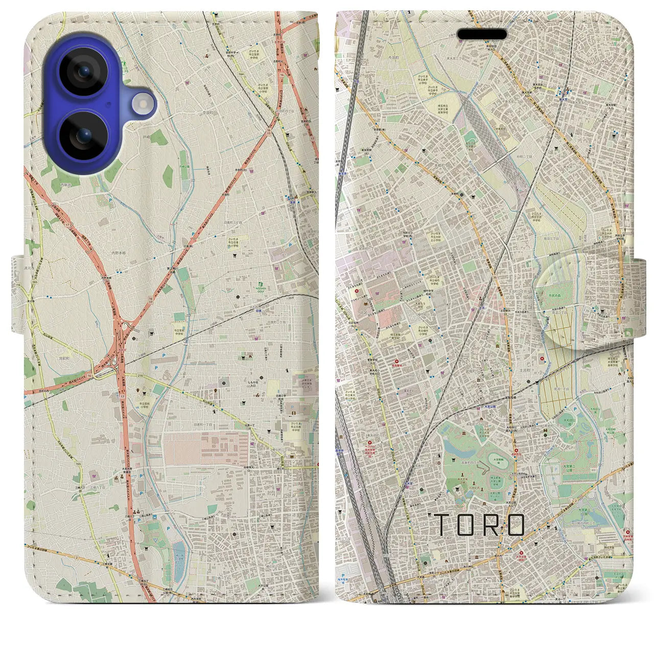【土呂(埼玉県)】地図柄iPhoneケース(手帳タイプ)ナチュラル・iPhone 16 Pro Max 用