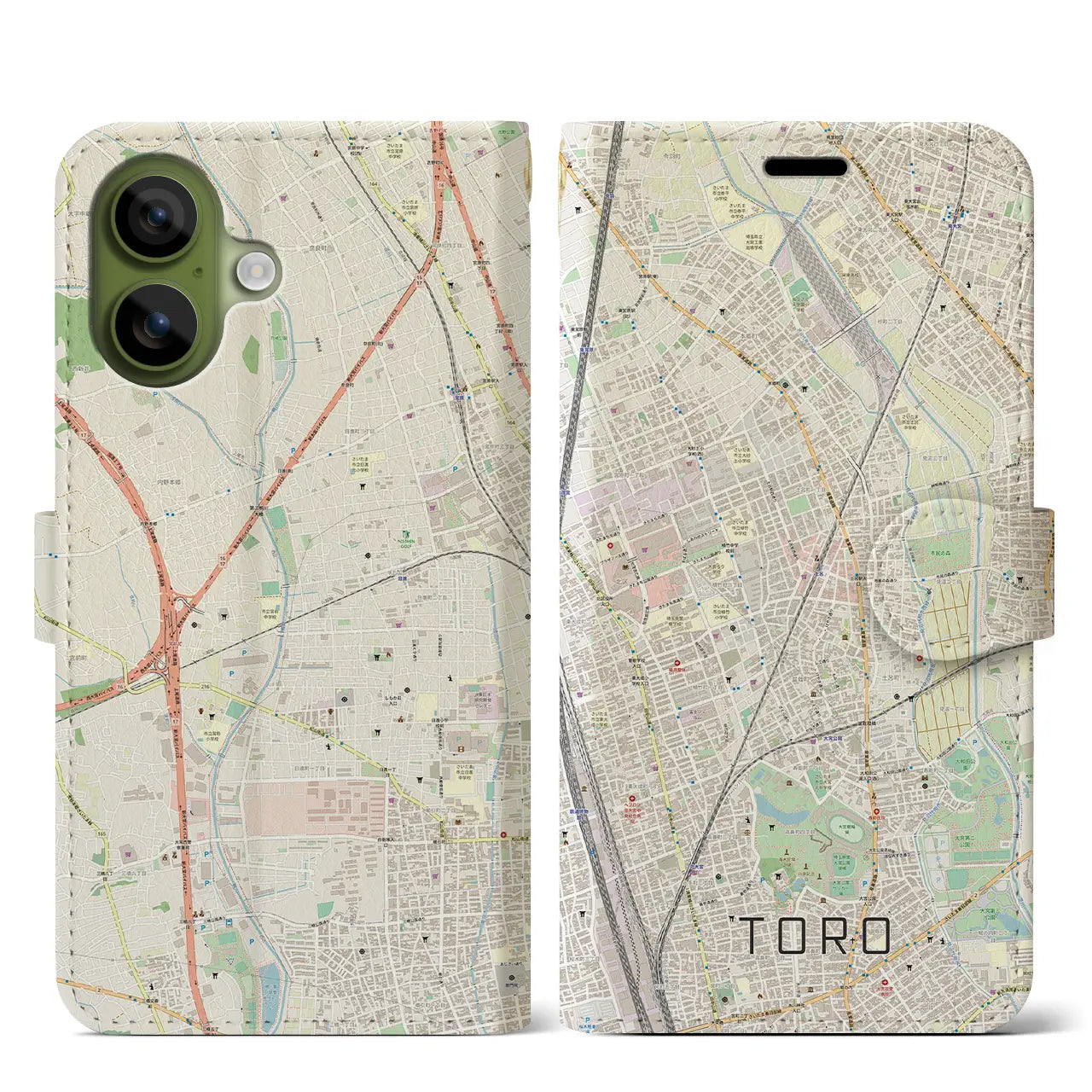 【土呂(埼玉県)】地図柄iPhoneケース(手帳タイプ)