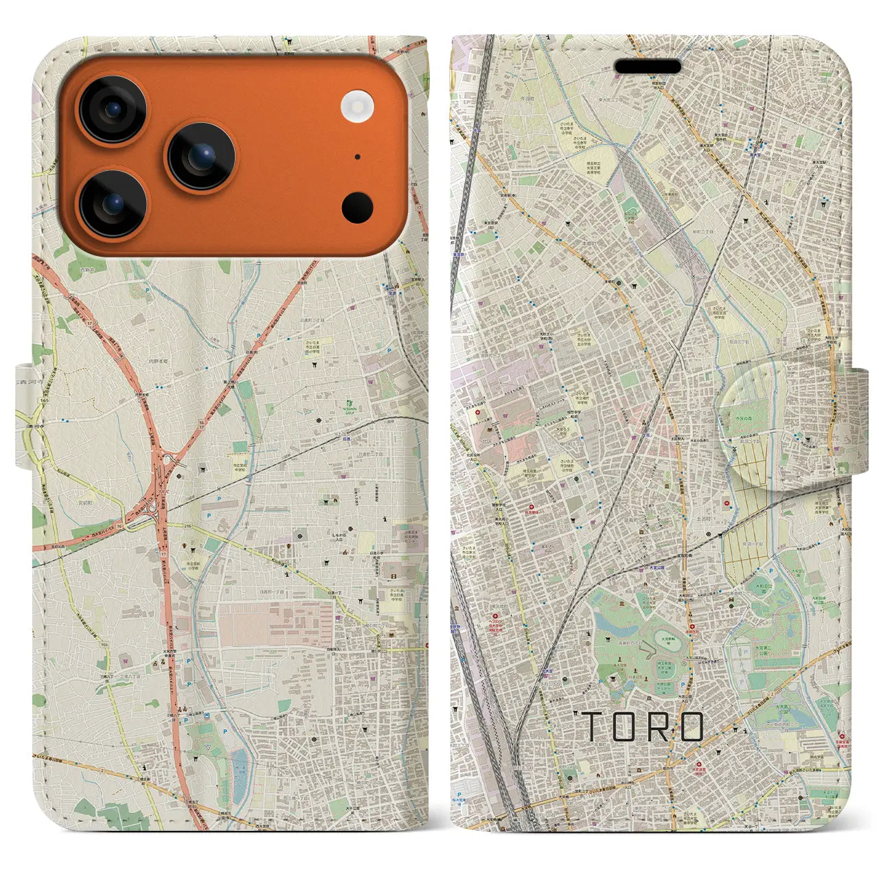 【土呂(埼玉県)】地図柄iPhoneケース(手帳タイプ)