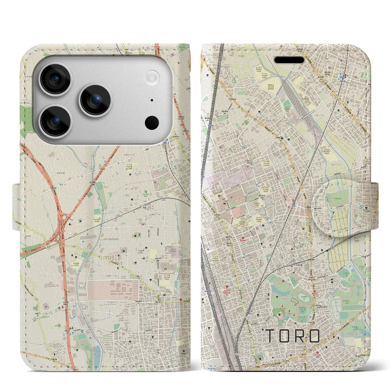 【土呂(埼玉県)】地図柄iPhoneケース(手帳タイプ)