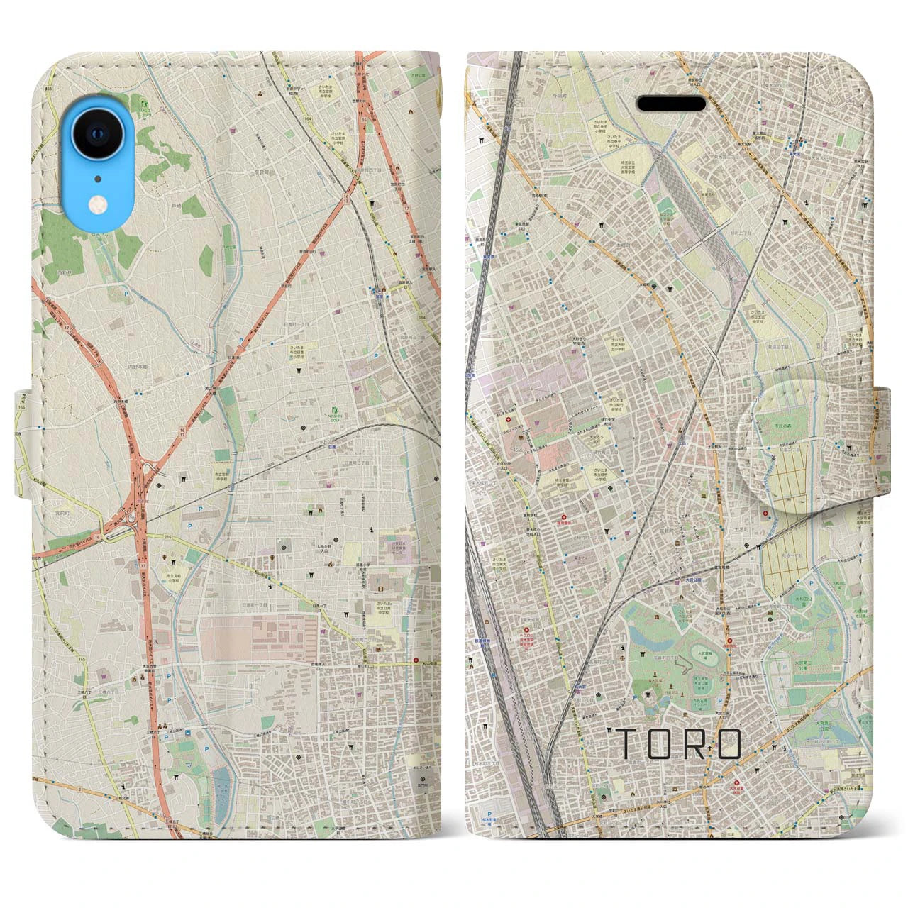 【土呂(埼玉県)】地図柄iPhoneケース(手帳タイプ)ナチュラル・iPhone XR 用