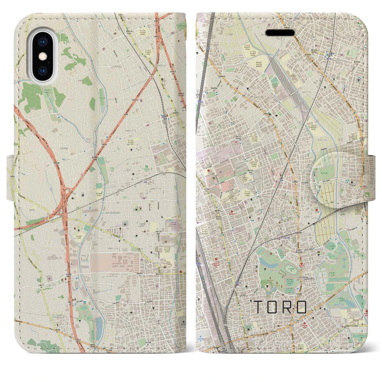 【土呂(埼玉県)】地図柄iPhoneケース(手帳タイプ)ナチュラル・iPhone XS Max 用