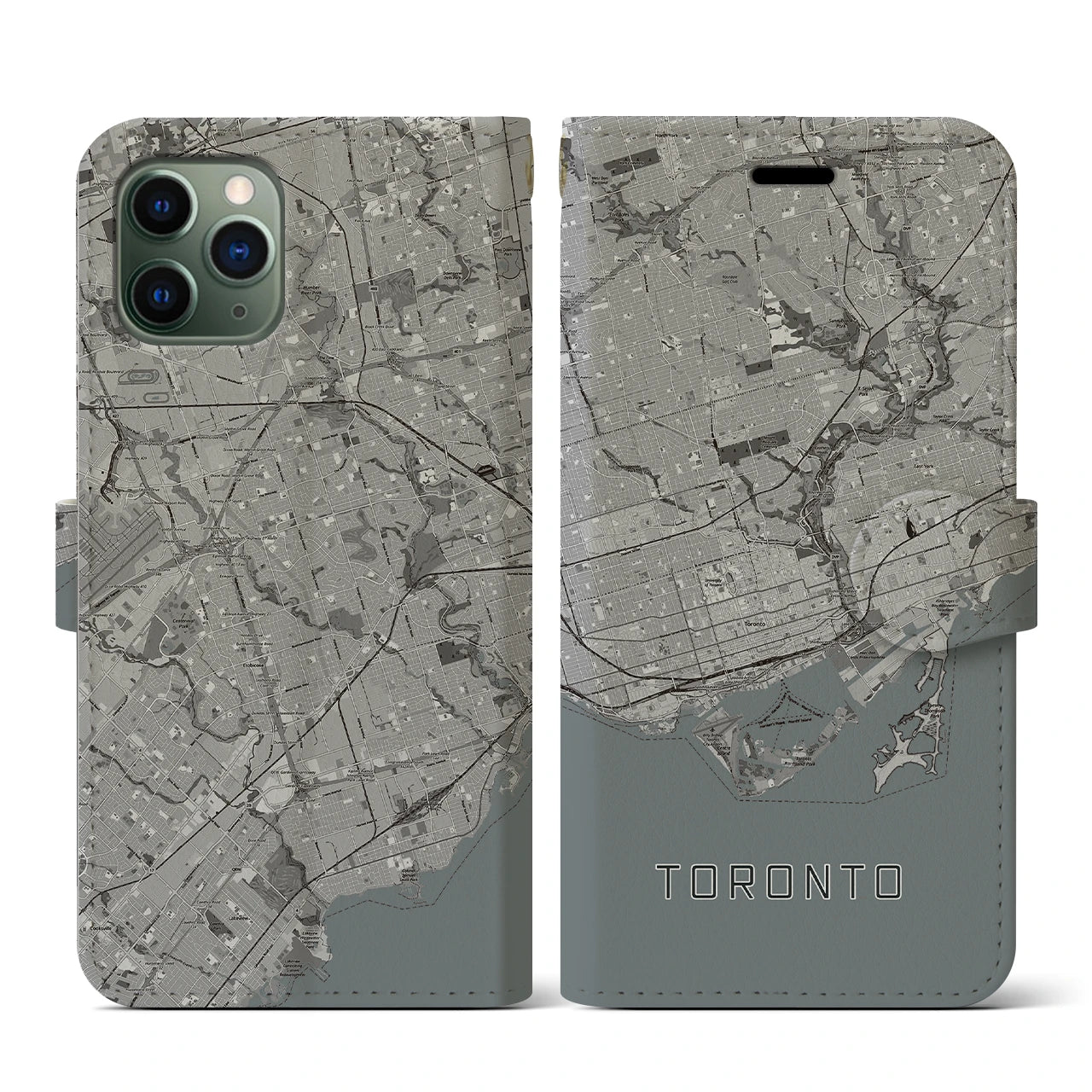 【トロント(カナダ)】地図柄iPhoneケース(手帳タイプ)モノトーン・iPhone 11 Pro 用