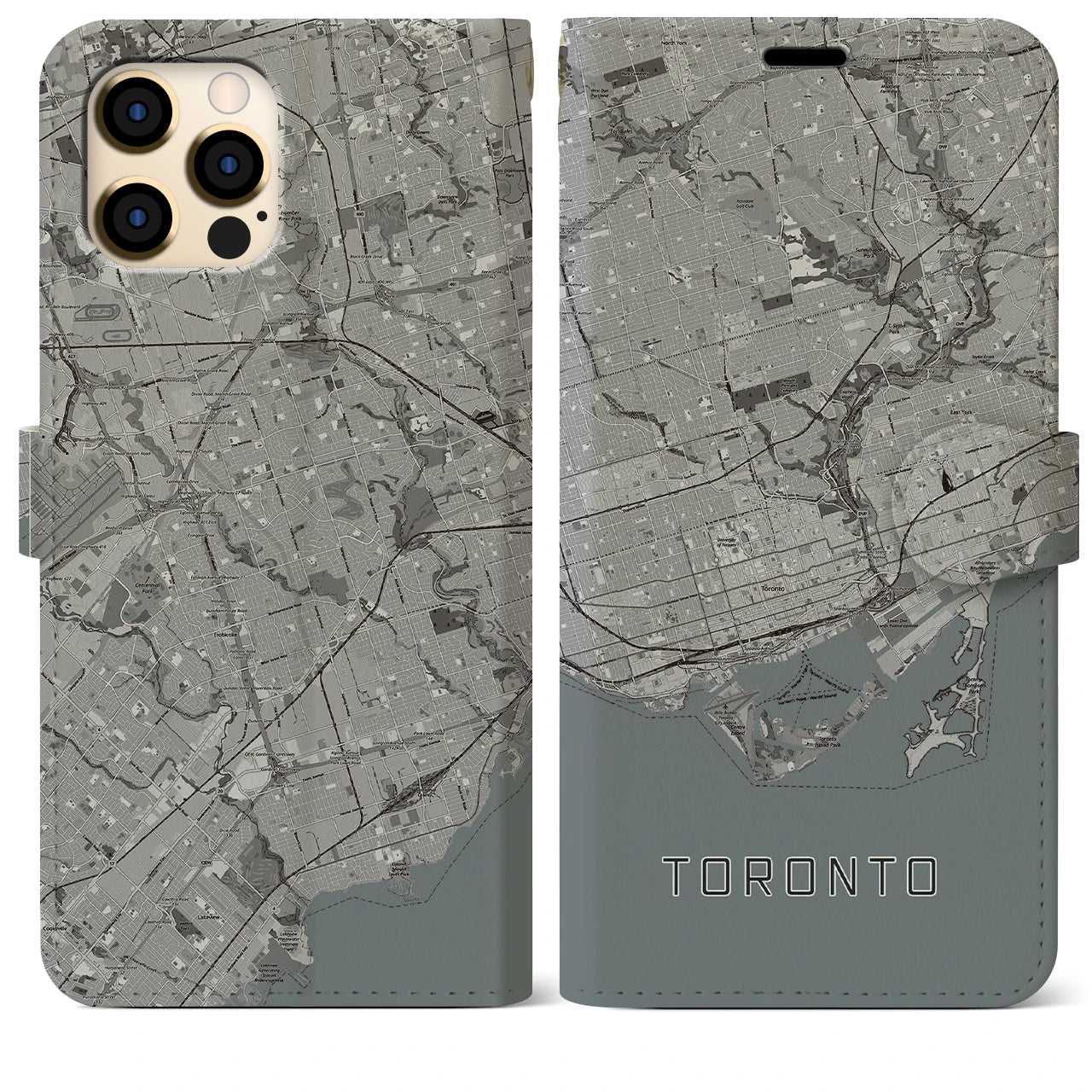 【トロント(カナダ)】地図柄iPhoneケース(手帳タイプ)モノトーン・iPhone 12 Pro Max 用