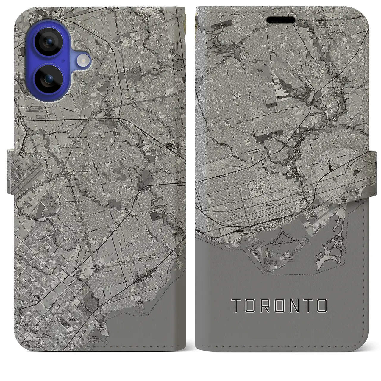 【トロント(カナダ)】地図柄iPhoneケース(手帳タイプ)モノトーン・iPhone 16 Pro Max 用