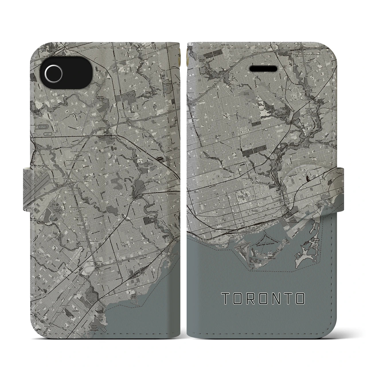 【トロント(カナダ)】地図柄iPhoneケース(手帳タイプ)モノトーン・iPhone SE(第3 / 第2世代) / 8 / 7 / 6s / 6 用