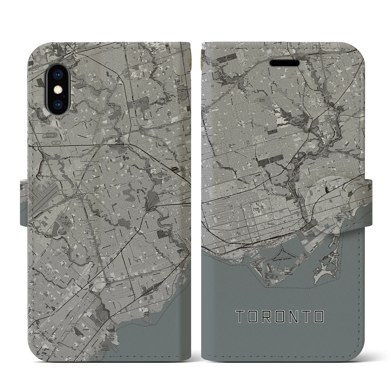 【トロント(カナダ)】地図柄iPhoneケース(手帳タイプ)モノトーン・iPhone XS / X 用