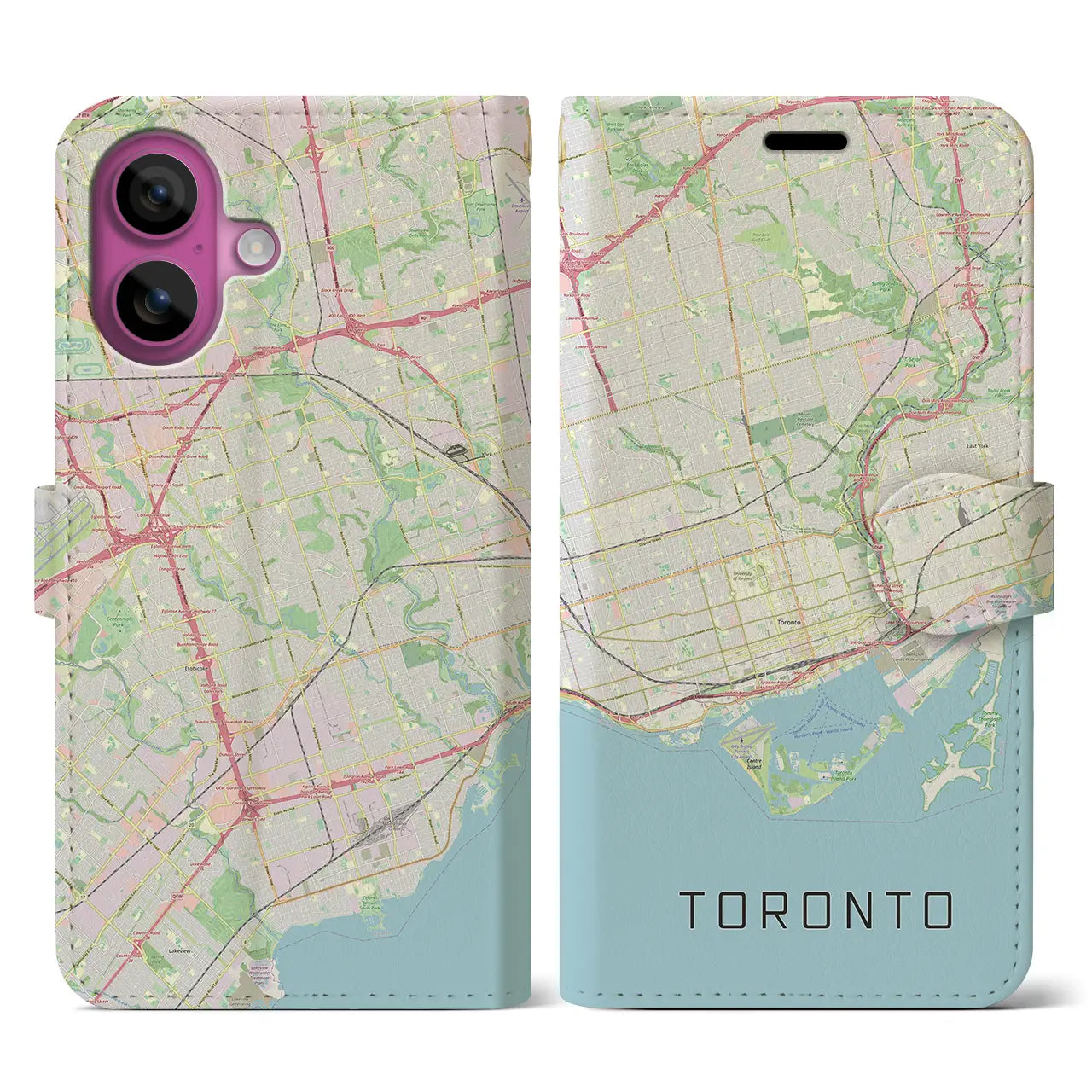 【トロント(カナダ)】地図柄iPhoneケース(手帳タイプ)ナチュラル・iPhone 16 Pro 用