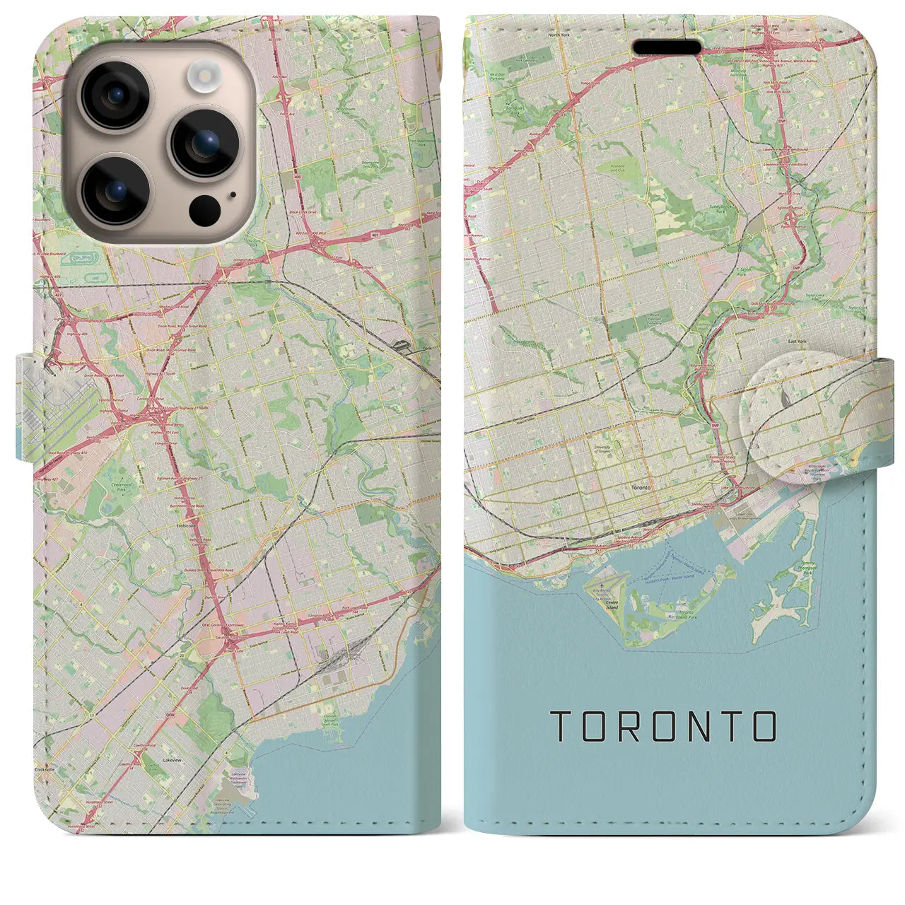 【トロント(カナダ)】地図柄iPhoneケース(手帳タイプ)ナチュラル・iPhone 16 Plus 用