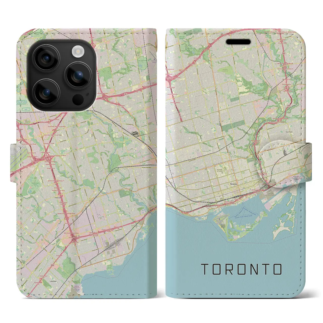 【トロント(カナダ)】地図柄iPhoneケース(手帳タイプ)ナチュラル・iPhone 16 用