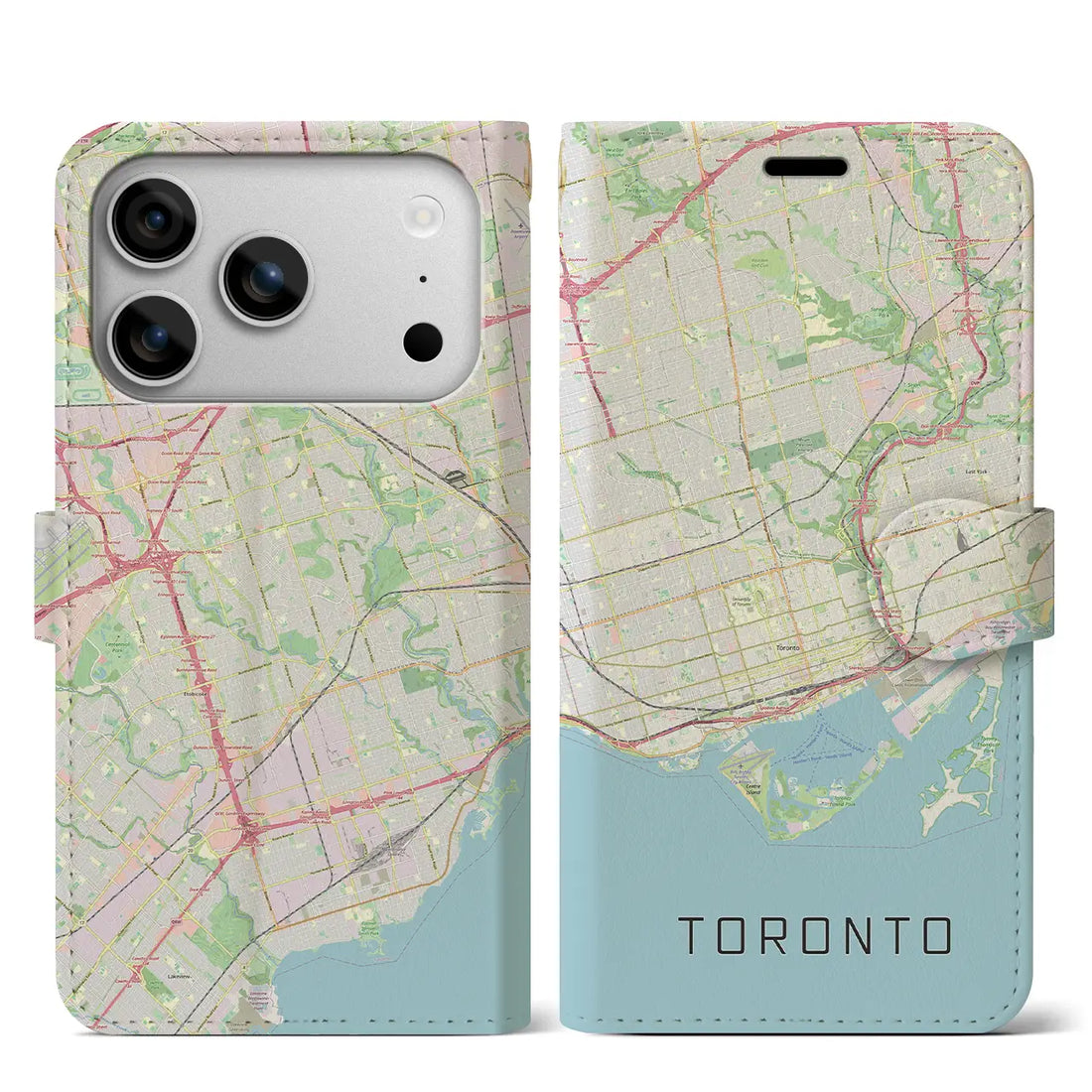 【トロント(カナダ)】地図柄iPhoneケース(手帳タイプ)ナチュラル・iPhone 17 Pro Max 用